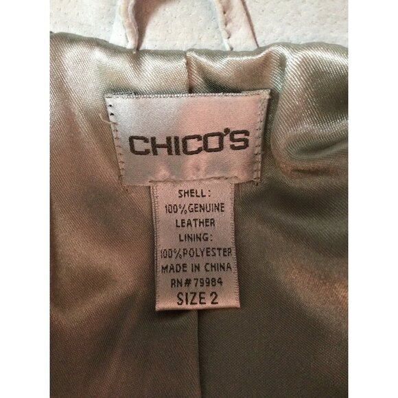 Chico's Three Button Front Genuine Leather Jacket Collared Pockets Gray Size 2 L - Picture 5 of 5